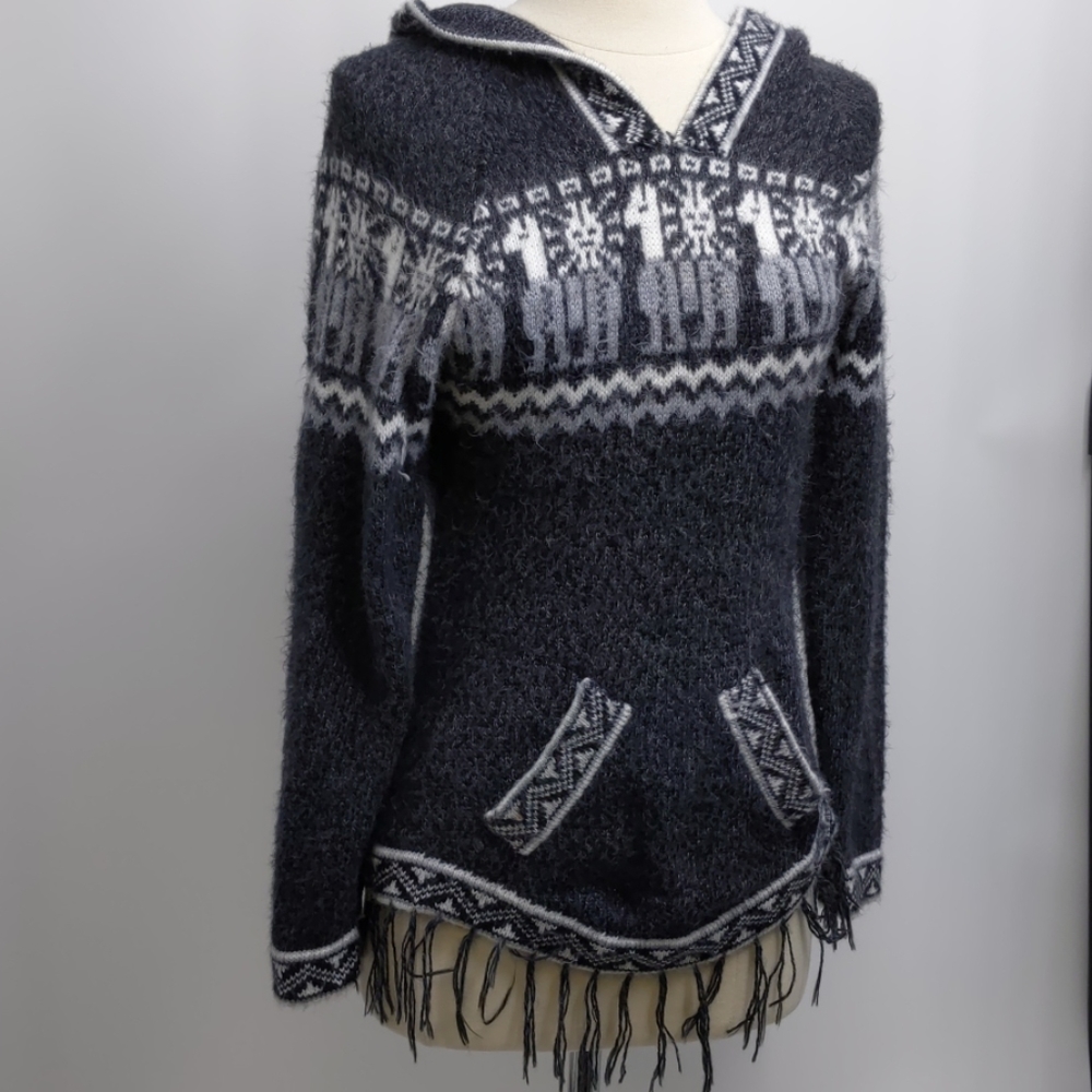 Alpaca Connection hooded fringed pullover-sz XS